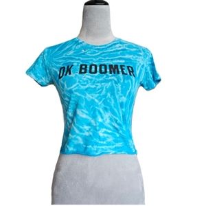 OK BOOMER DISTRESSED short sleeved toe dyed SHIRT SMALL